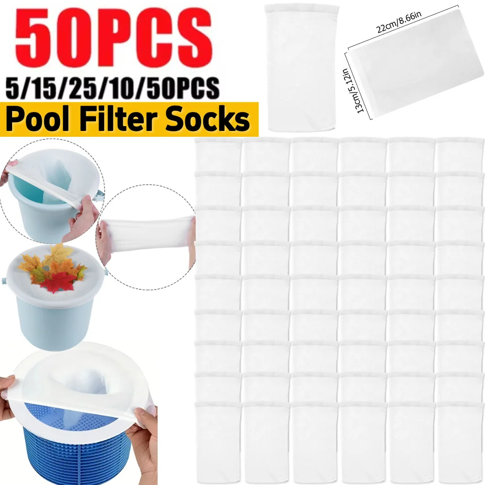 

50-5 шт. Эластичные нейлоновые сетчатые мешки-фильтры для скиммеров для бассейнов, для сбора мусора и листьев, для корзинных фильтров, для скиммеров, для очистки бассейнов