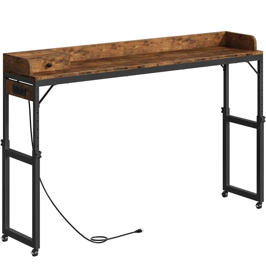 طاولة فوق السرير بعجلات، طاولة دوارة مع منافذ وشريط إضاءة لسرير كوين، ودرج مكتب متنقل وسرير قابل للتعديل H #1