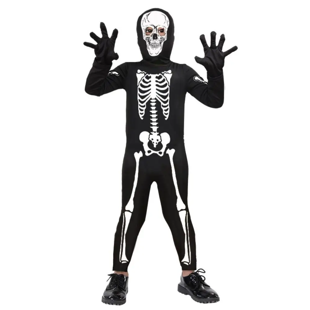

Luminous Children's Skeleton Clothes Bones Funny Halloween Cosplay Costumes Head Cover Gloves Halloween Dress Up Children