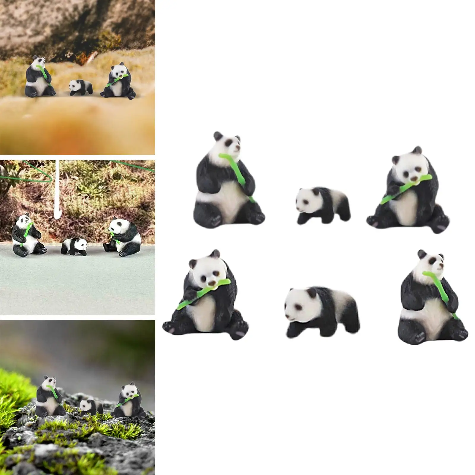 Miniature Resin Pandas Mini Animal Ornament 1/87 Scale Home Decoration