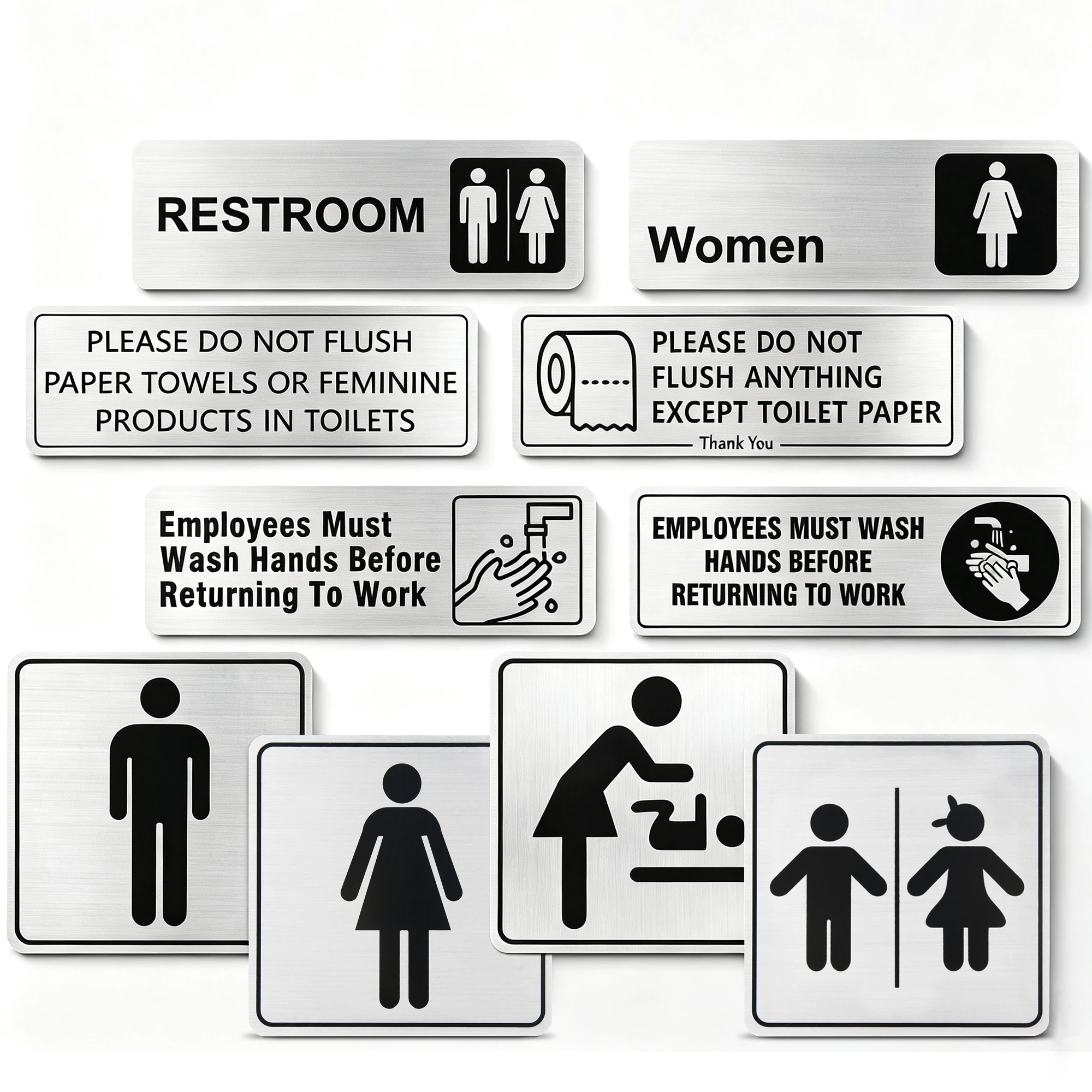 11 Styles Aluminum Bathroom Signs Restroom Toilet and Wash Your Hands Reminder Plaques for Hotel Restaurant Office Home Use