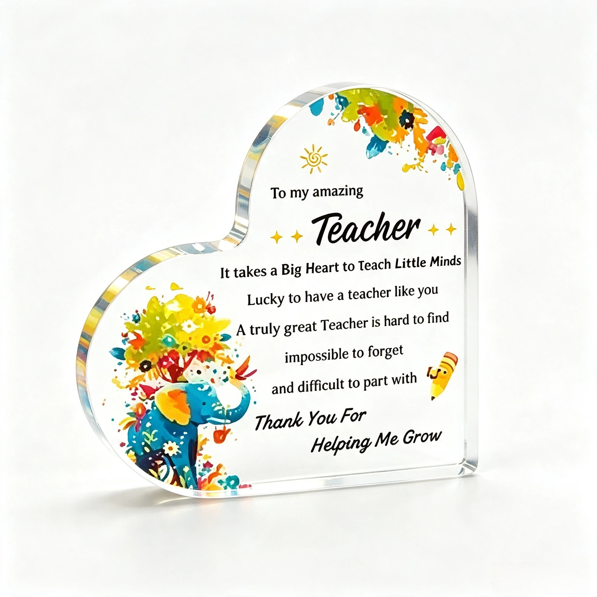 Heart Shaped Acrylic Plaque Teacher Appreciation Elephant Floral Desk Decor,It Takes A Big Heart To Teach Little Minds Heart Acrylic Ornament