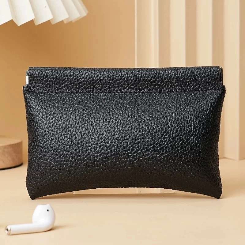 

Long Coin Purse Leather Self-Closing Glasses Storage Bag Solid Shrapnel Wallet Passport ID Holder Data Cable Storage Cash Pouch