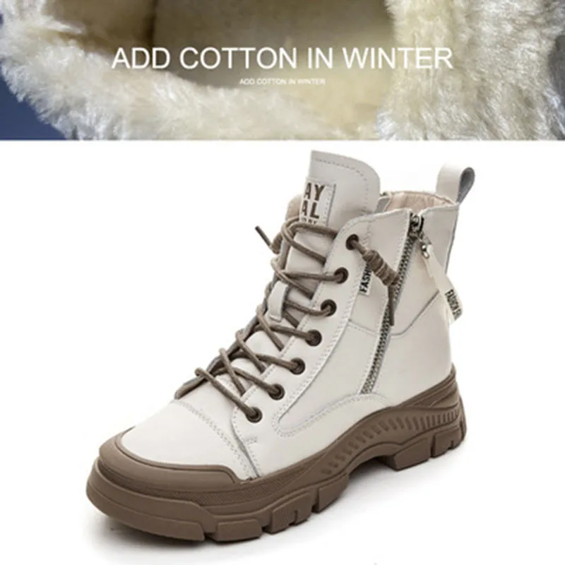 2023 Winter Shoes Genuine Leather Fashion Boots for Women Thick Sole Warm Plush Women Ankle Boots Cow Leather Brand Ladies Botas