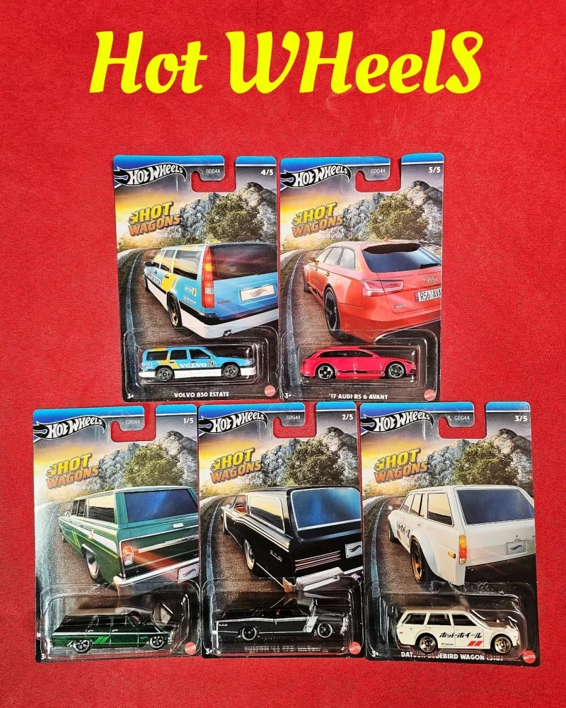 Hot Wheels Premium Shot Wagons, Paquete de 5 Autos de Colección, GDG44 E 64, Chevy Nova Custom 66, GTO, Datsun, Volvo, Audi RS6, Juguetes Coleccionables