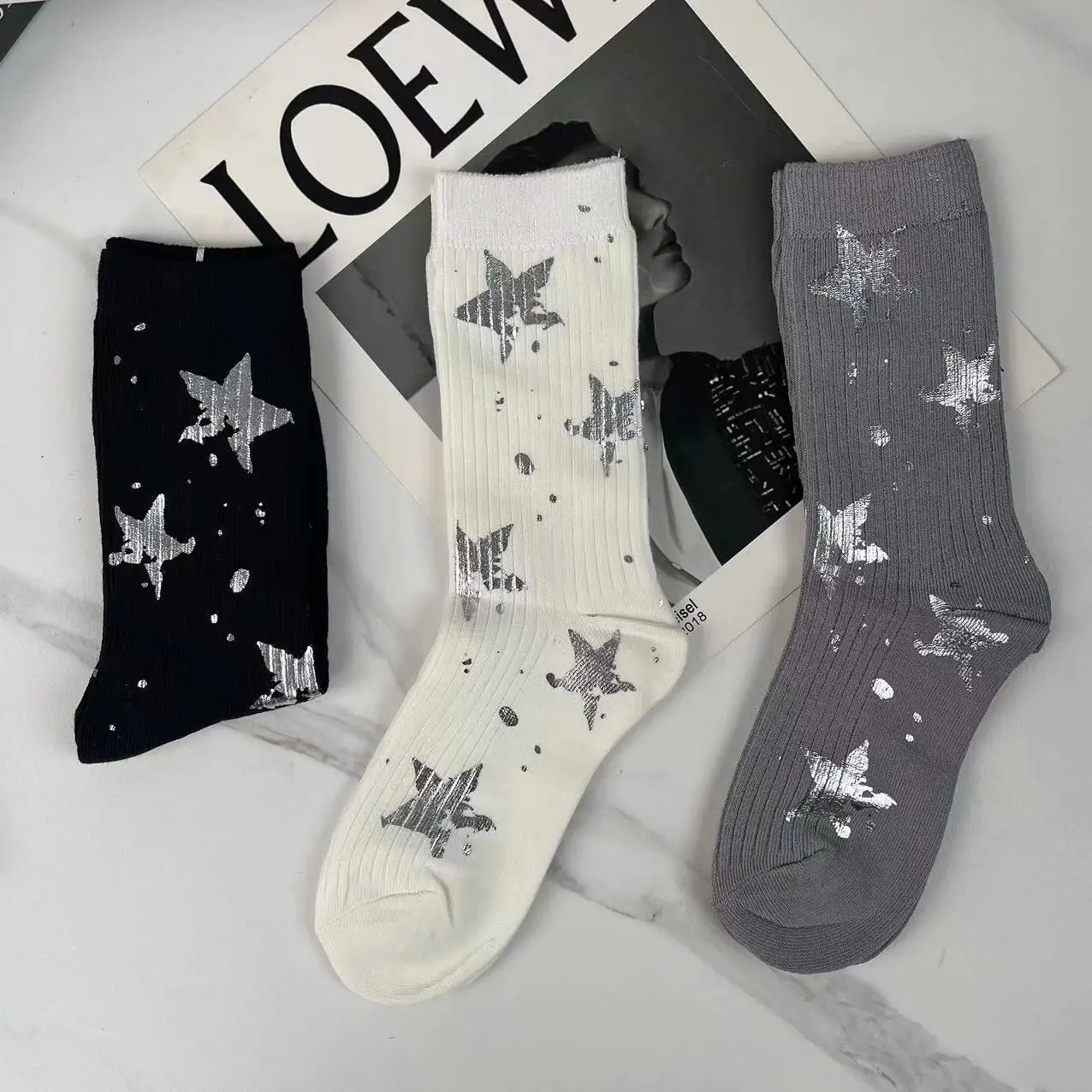 Chaussettes sulfen Coton pour Femme, Peinture par Pulvérisation, Étoile, Mode Décontractée, Haute Qualité, Kawaii, Taille 35-40, Nouvelle Collection Hiver 2023