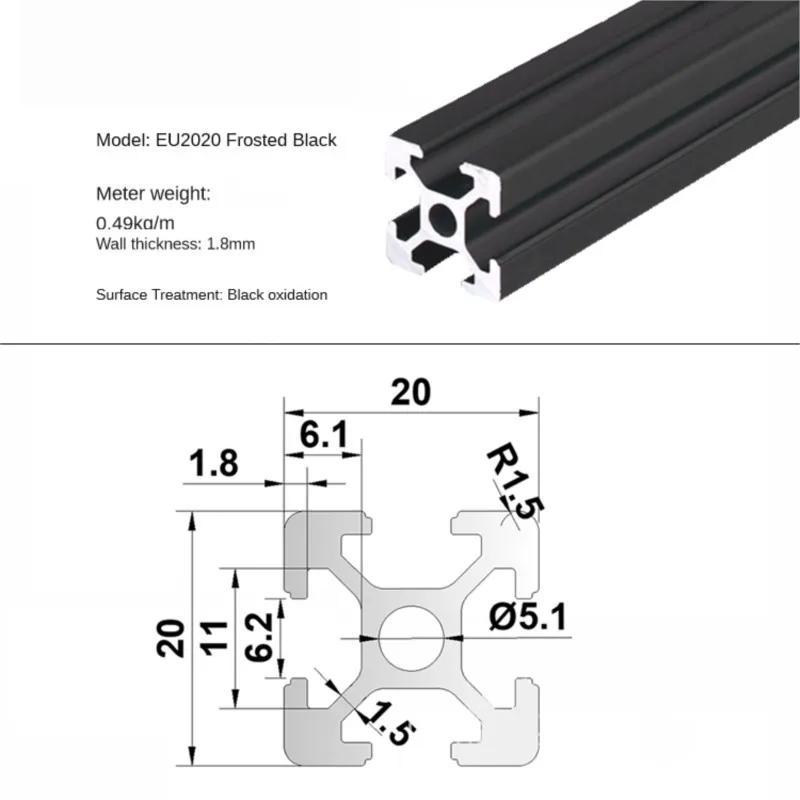 1PCS Black Anodic Oxidation 2020 2040 2060 2020N2 2020R 3030 3030N2 3030R 3060 4040 4080 T-Slot Aluminum Profile EU Standard