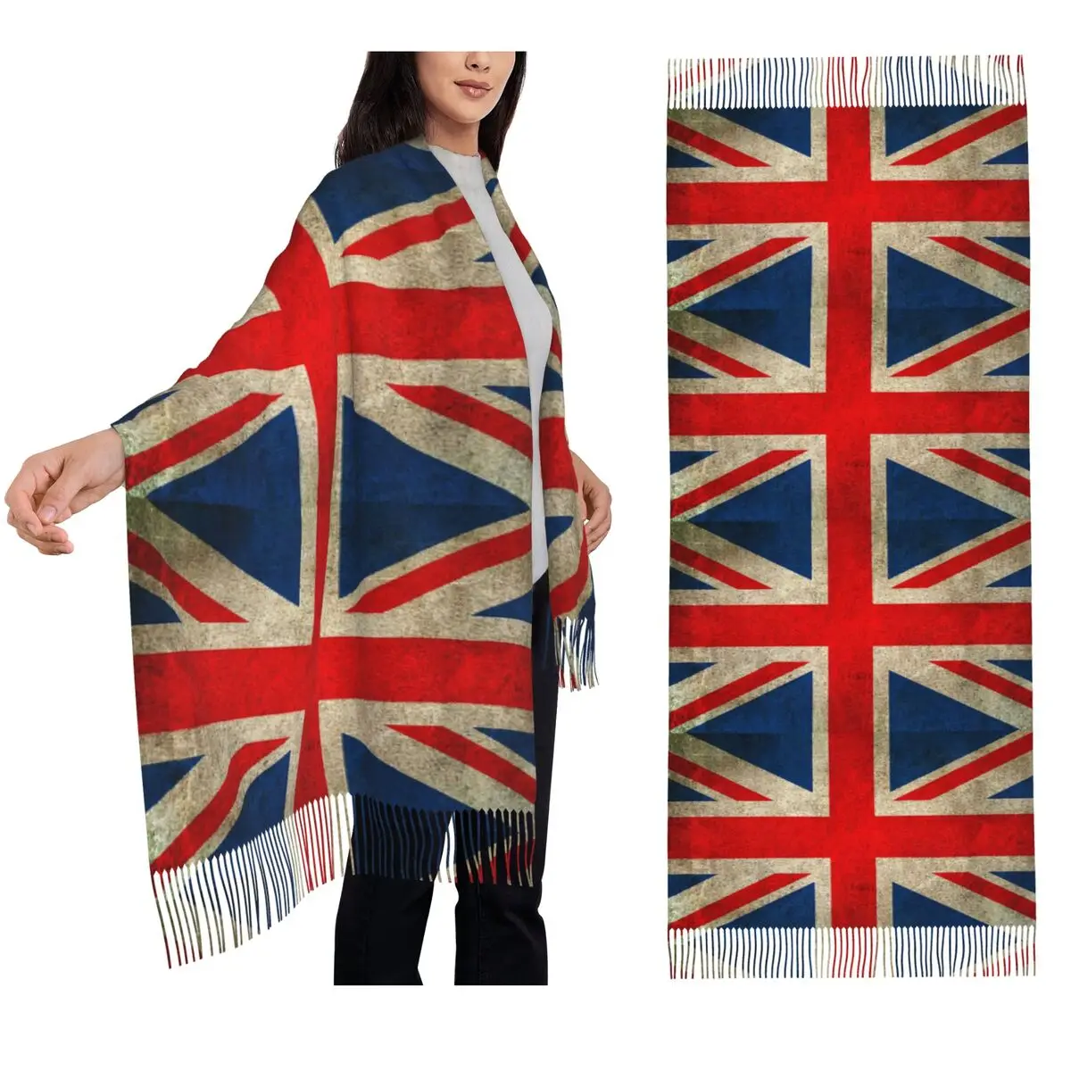 القديمة والرتيعة المتعثرة خمر علم الاتحاد وشاح شرابة الأوشحة النساء شالات لينة ويلتف كبير الخريف الشتاء شال التفاف #1