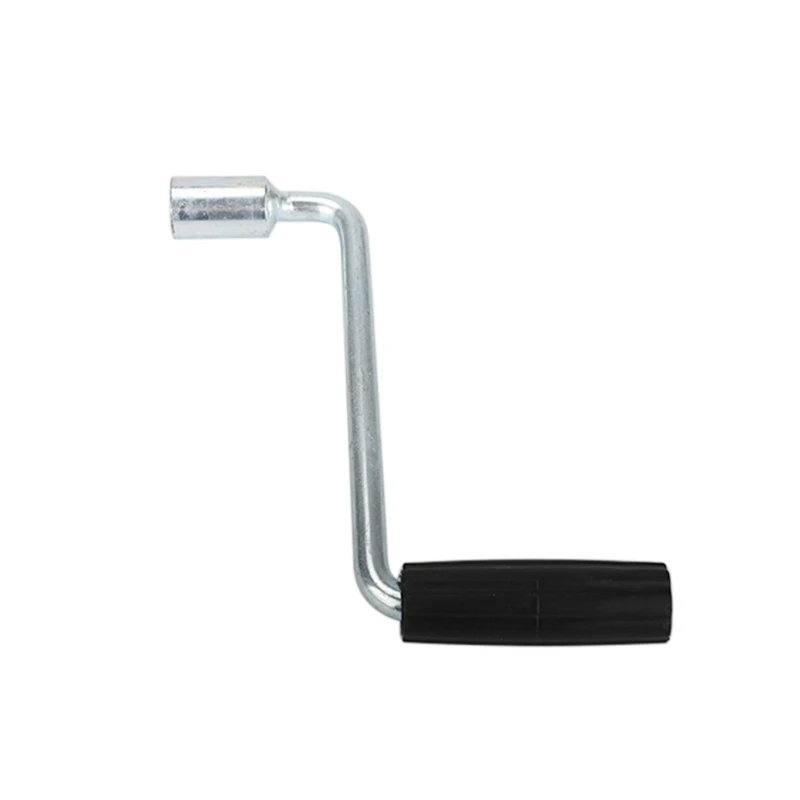 R9CC Manual Travel Trailer Stabilizer Jacks Crank Handle with Hexagonal Socket End, Angled Iron Shaft, and Ribbed Grip for