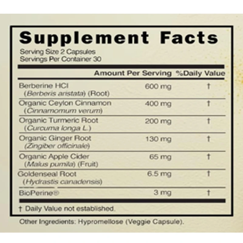 Organic Berberine 7-in-1 Supplement Containing Pepper, Ceylon Cinnamon, Turmeric Root, Metabolic and Digestive Support