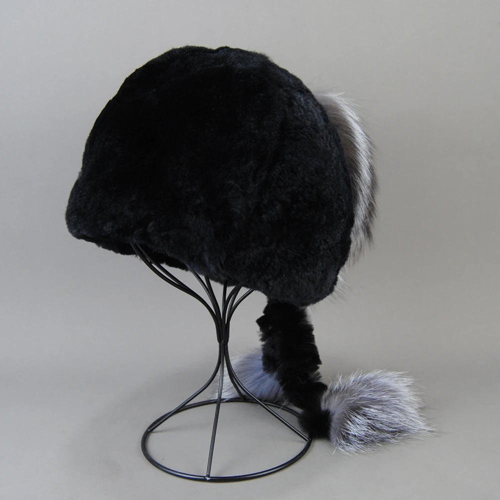 Chapeau en fourrure de lapin Rex véritable pour femme, renard argenté, fleur, bonnets, casquettes, nouveau, haut de gamme, hiver