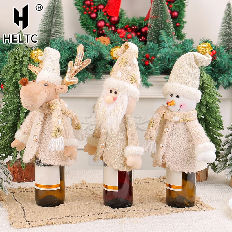 ☸ أغطية زجاجات نبيذ عيد الميلاد للزينة الاحتفالية، حقيبة هدايا نبيذ عيد الميلاد سانتا كلوز ثلج الأيائل، أغطية زجاجات نبيذ عيد الميلاد