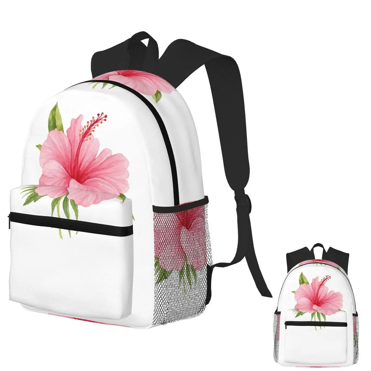 

Pink Watercolor Hibiscus Flower With Leaves Clipart Student Backpack School Bag Daypack for Boys Girls Bookbag Shoulder Bags