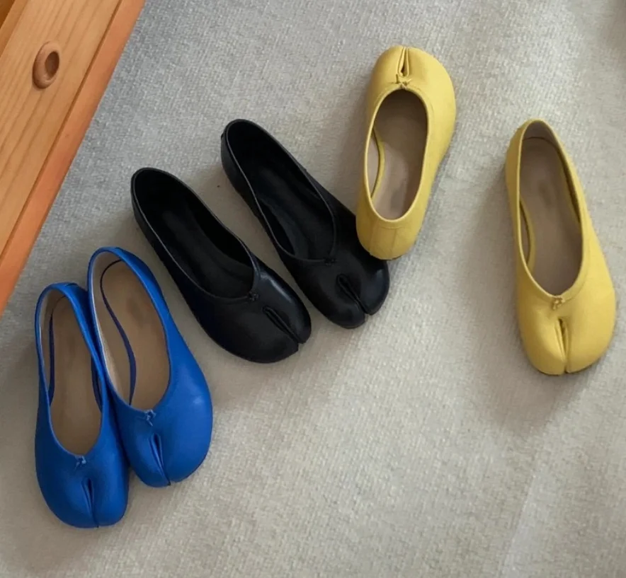 New Split toe Pleated Soft Leather Women Ballet Flats Spring Summer Casual Walking Lazy Tabi Loafers Girls Dance Shoes view 5