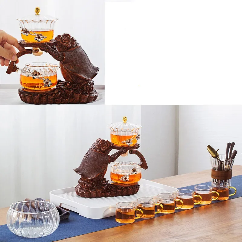 Creative Tea Toad Shape Teapot Automatic Tea Maker Pu'er Oolong Teapot And Cup Set Heat-resistant Glass Teapot Holder Base