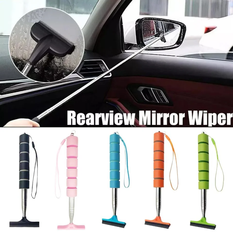 Car Rearview Mirror Wiper Cleaning Tool Auto Glass Mist Cleaner Scraper Car Accessories Handle Telescopic Window Cleaning Brush