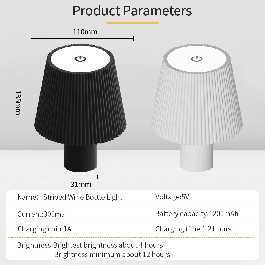 Rechargeable LED Table Lamp Striped Wine Bottle Touch Switch Desk Lights For Living Room Bedroom Dinner Bar Decor Lighting