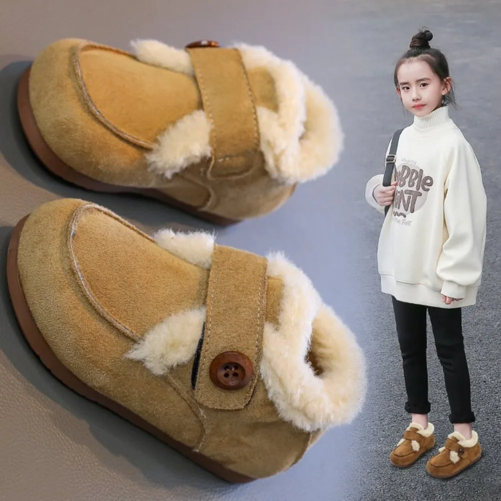 Bottines d'hiver en polaire pour filles, chaussures chaudes et souples, antidérapantes, en coton, courtes de neige décontractées pour enfants de 3 à 13 ans, 2025