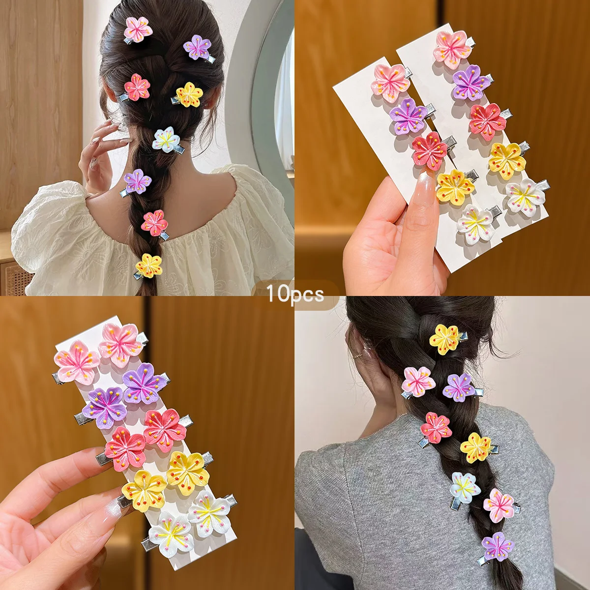 10 colors of random sweet floral hair clips suitable for daily use as hair accessories