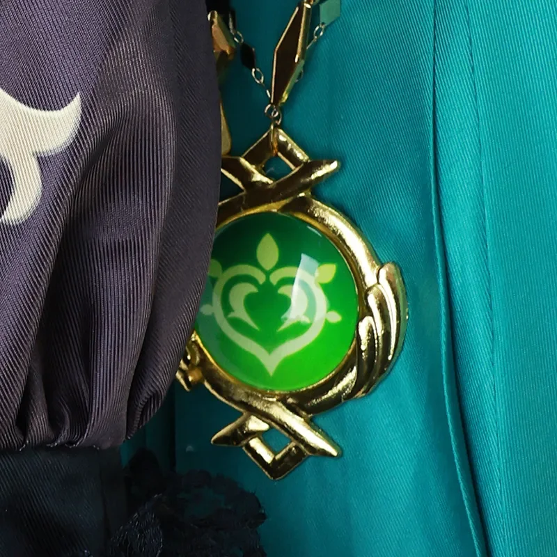 RT01 جينشين إميلي أزياء تنكرية شعر مستعار فستان موحد مجموعة أقراط نظارات قبعة فونتين إميلي الدعامة حفلة الهالوين الزي f * JK2