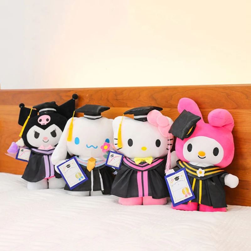 Sanrio Anime Hobby My Melody Kuromi Cinnamoroll Hello Kitty graduación muñeca grande Kawaii 35cm almohada de sofá regalos de cumpleaños