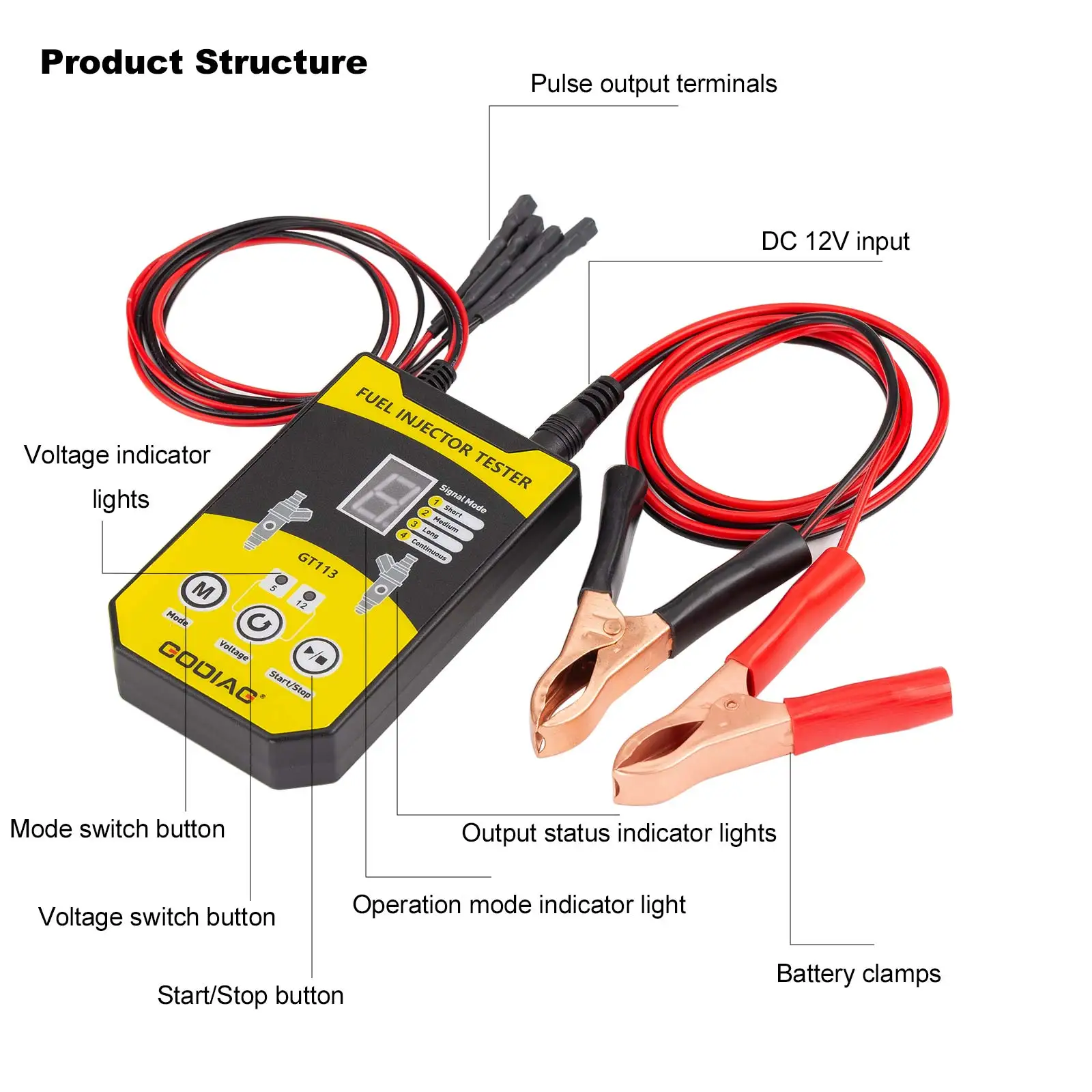 GODIAG GT113 العالمي حاقن الوقود تستر نظافة أداة تنظيف للسيارات دراجة نارية LCD مع 6 أحجام من محولات 8 وسائط نبض