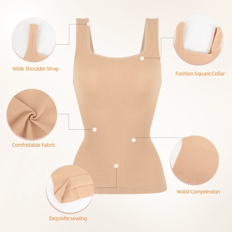 S-3XL Women Shapewear Vest Waist Trainer Compression Tanks Tops Square Collar Tummy Control Seamless Shaping Camisas Bodyshaper