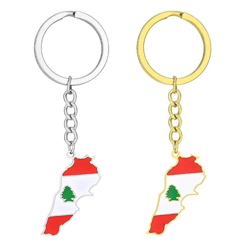 Lebanon Charm Keychain Country Map Pendant Keyring Vintage Jewelry for Women Men Y2K Car Keyring Backpack Decor