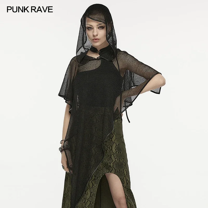 PUNK RAVE Women\'s Gothic Dark Pointed Hem Hooded Mesh Scarf Mysterious Headwear Party Club Hair Accessories for Women