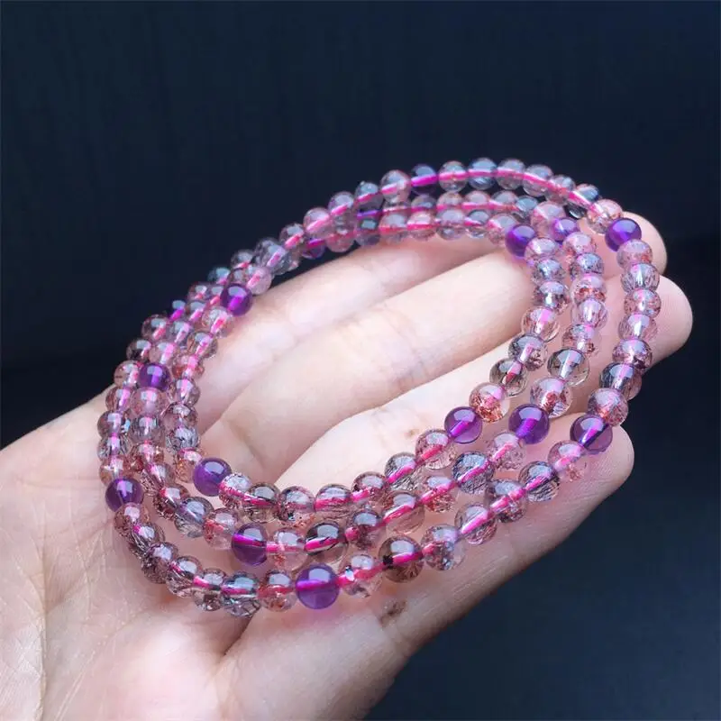 4.9MM Natural Super Seven Quartz Triple Circle Bracelet Handmade Stretch Rope Luxury Jewelry Energy Healing Gift 1PCS