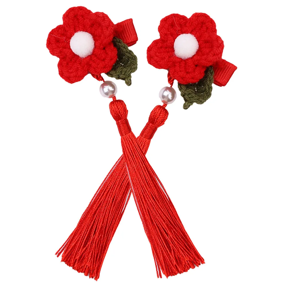 1Pair Chinese New Year Hair Accessories Tassel Flower Hair Clips Kids Hanfu Hairpins Traditional Chinese Tassel Barrette