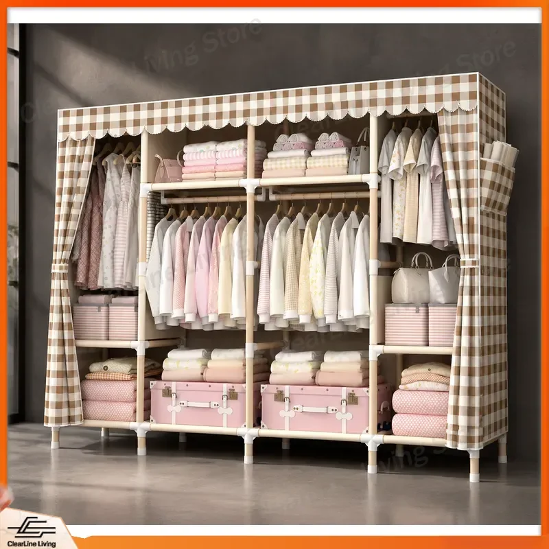 Simple Modern Solid Wood Wardrobe for Bedroom Household Rental Room Strong Durable Easy Assembly Commoner Cabinet Storage