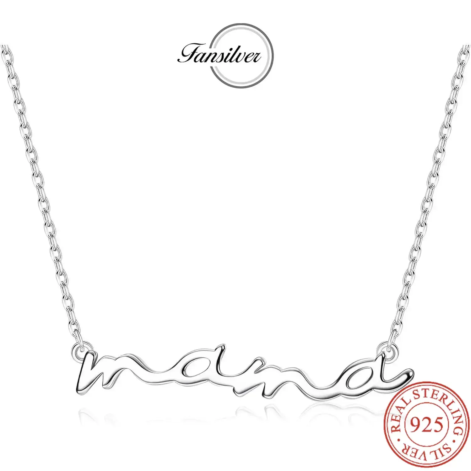 

Fansilver 925 Sterling Silver Mama Necklace 18K White Gold Plated Mom Necklaces Mother's Day Gifts Mum Grandma Women Wife