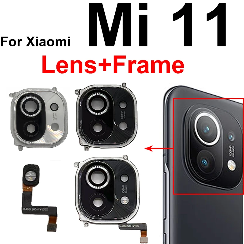 For Xiaomi Mi 11 Rear Camera Lens Frame with Flash Light Flex Cable Back Camera Lens Glass Cover Flashlight Flex Ribbon Parts