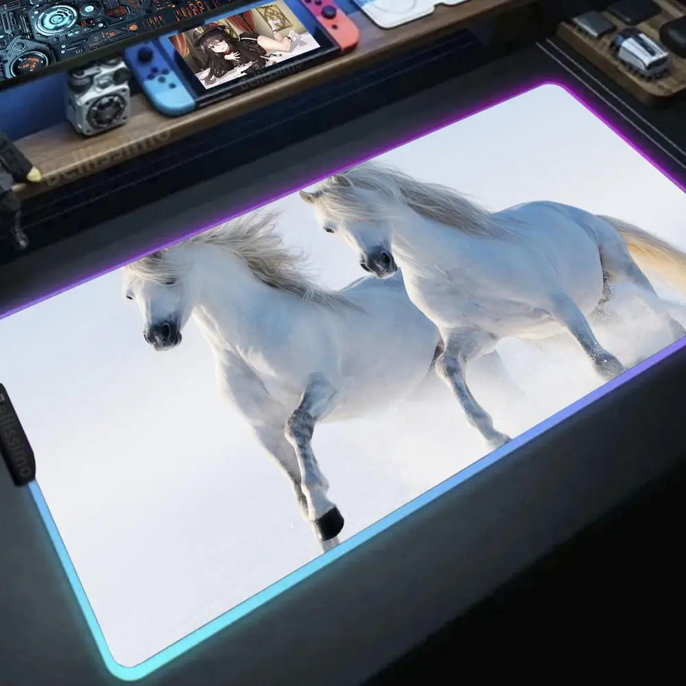 RGB luminous mouse pad large computer keyboard pad non-slip  Animal horse computer large size mouse pad game HD natural rubber