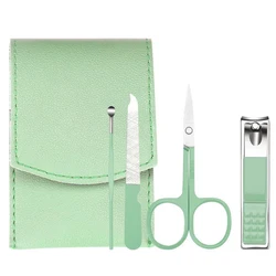 4 Pcs Portable Manicure Pedicure Kits Personal Care Tools Nail Clipper Eyebrow Scissors Earpick Nail File Set with Folding Bag