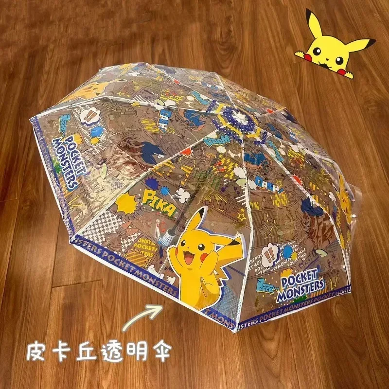 Anime Pokemon Pikachu Umbrella Cute Cartoon Fully Automatic Fold Umbrella Fashion Trendy Portable Triple Fold Sunshade Gifts