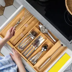 Bamboo Adjustable Cutlery Tray Storage Rack Neat Elegant Kitchen Drawer Organizer Home Accessories