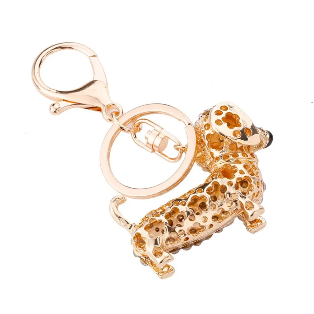 Hot Cute Rhinestone Dachshund Dog Design Keychain Bag Car Key Ring Charm Pendant Best Gifts for Purse Christmas Decorations New