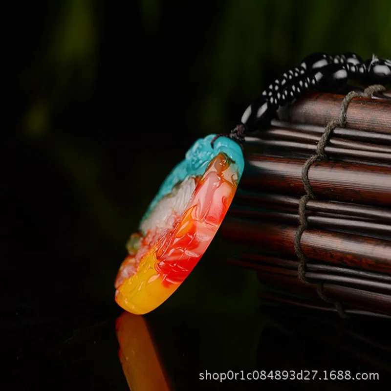 Gobi Golden Silk Colorful Chicken Blood Floating Flower Pendant Seven Color Agate Jade Kirin Hanging Orname