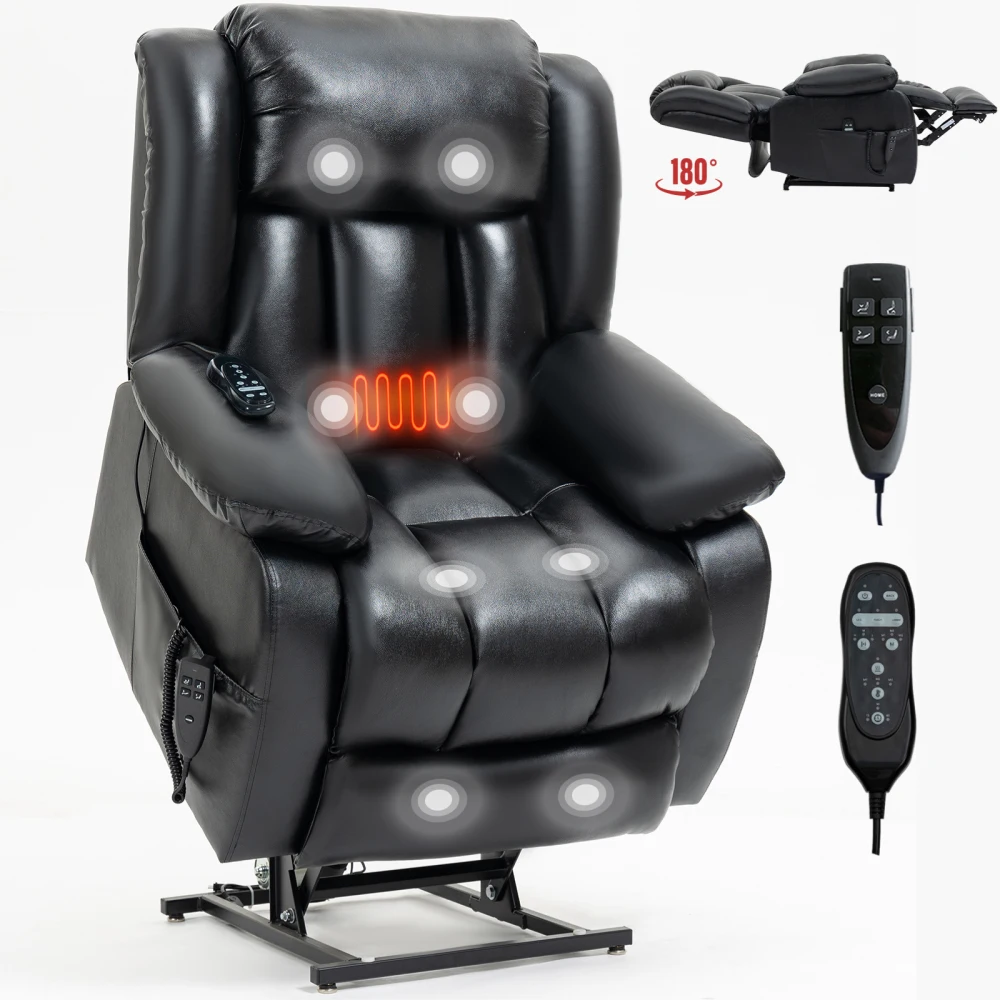 

Dual Motor Infinite Position Up to 350 LBS Electric Medium size Genuine Leather Black Power Lift Recliner Chair with 8-Point