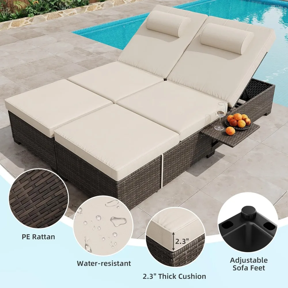 طقم صالة تشيس راتان من الخيزران مكون من قطعتين للاستخدام الخارجي مع مسند ظهر قابل للتعديل مكون من 5 أوضاع #5