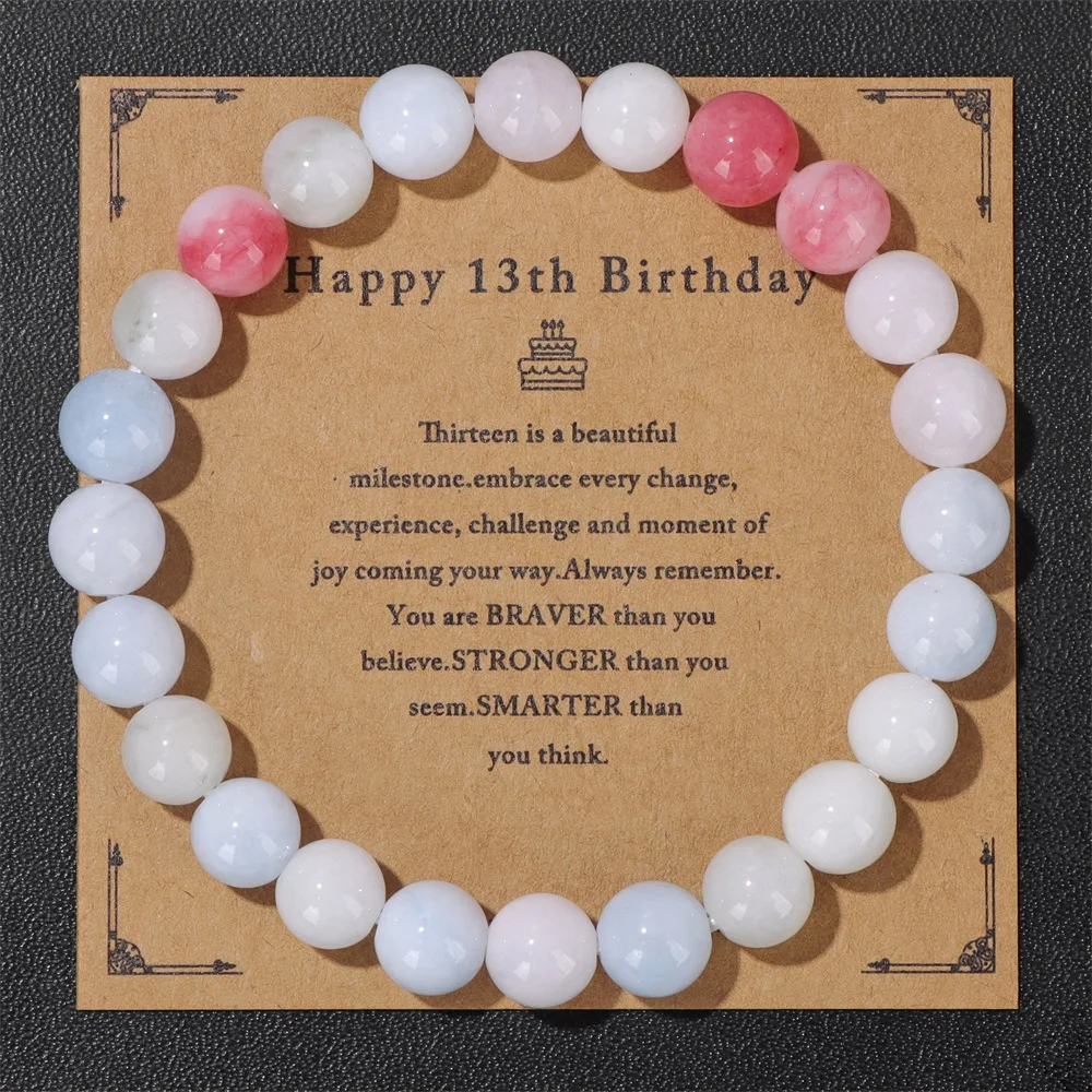 Wholesale Birthday Cards Bracelet Natural Stone Rose Quartz Amethysts Amazonite Beads Bracelets Women Men Lucky Jewelry Gift