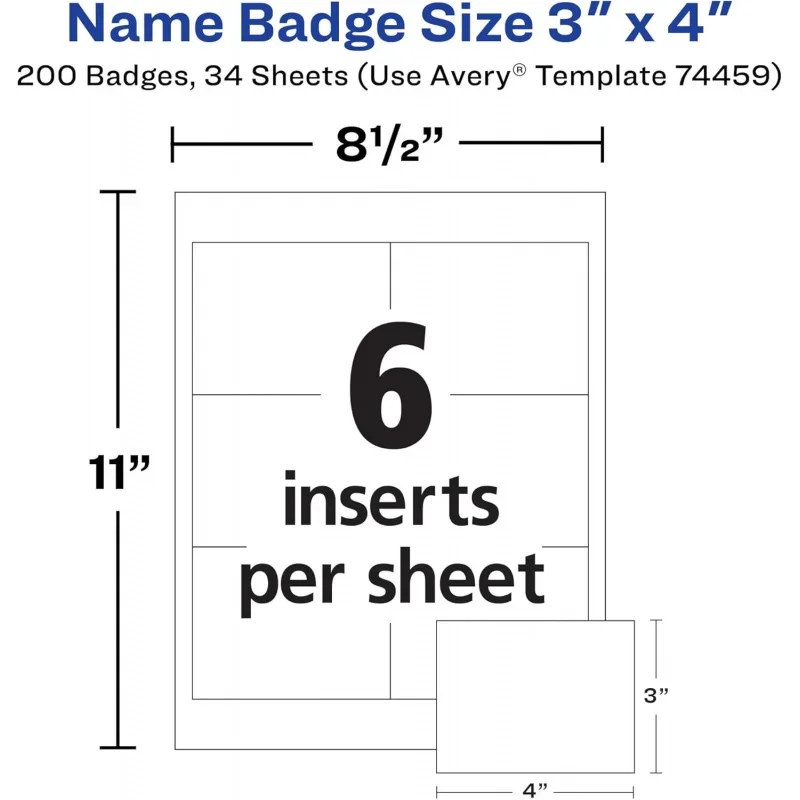 Customizable Name Badges, 3 x 4, 2 Packs, 200 Badge Holders with Cords and 204 Printable Name Tag Inserts Total (46019)