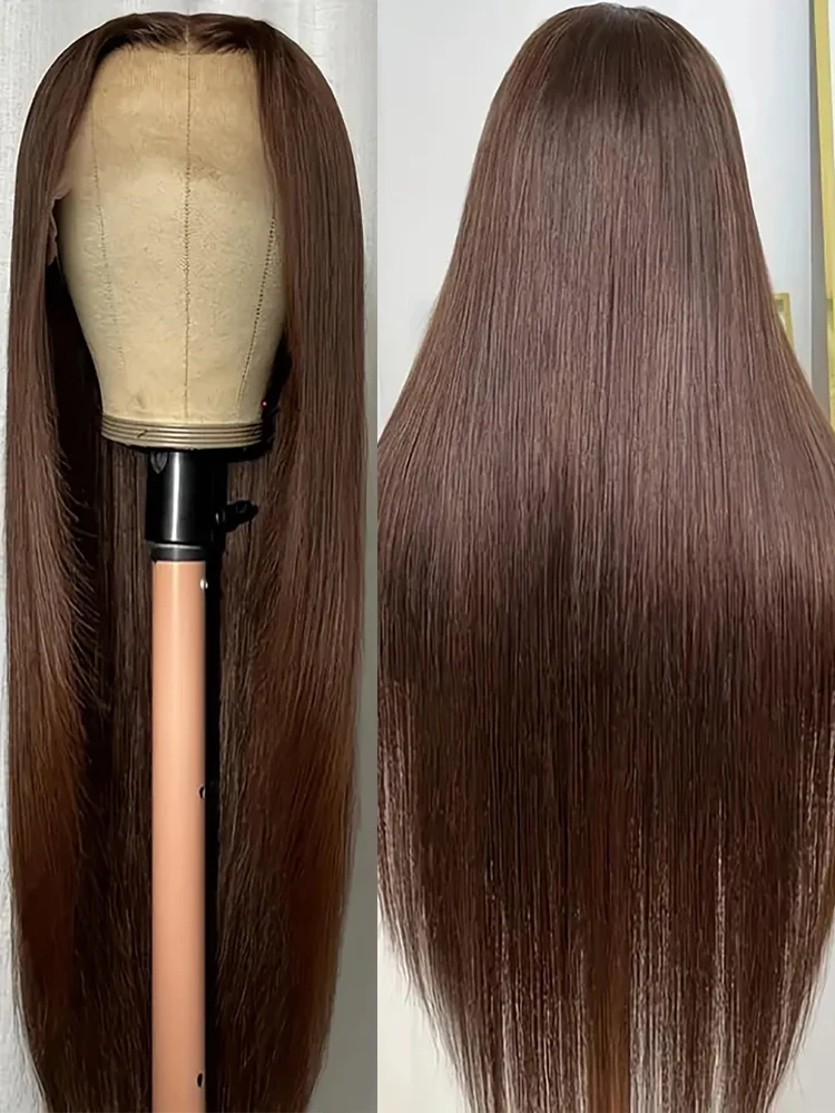 الشوكولاته البني مستقيم 13x4 13x6 Hd الدانتيل الباروكة الأمامية البرازيلي الملونة T جزء خصلات الشعر المستعار الإنسان للنساء قبل قطعها 30 36 بوصة