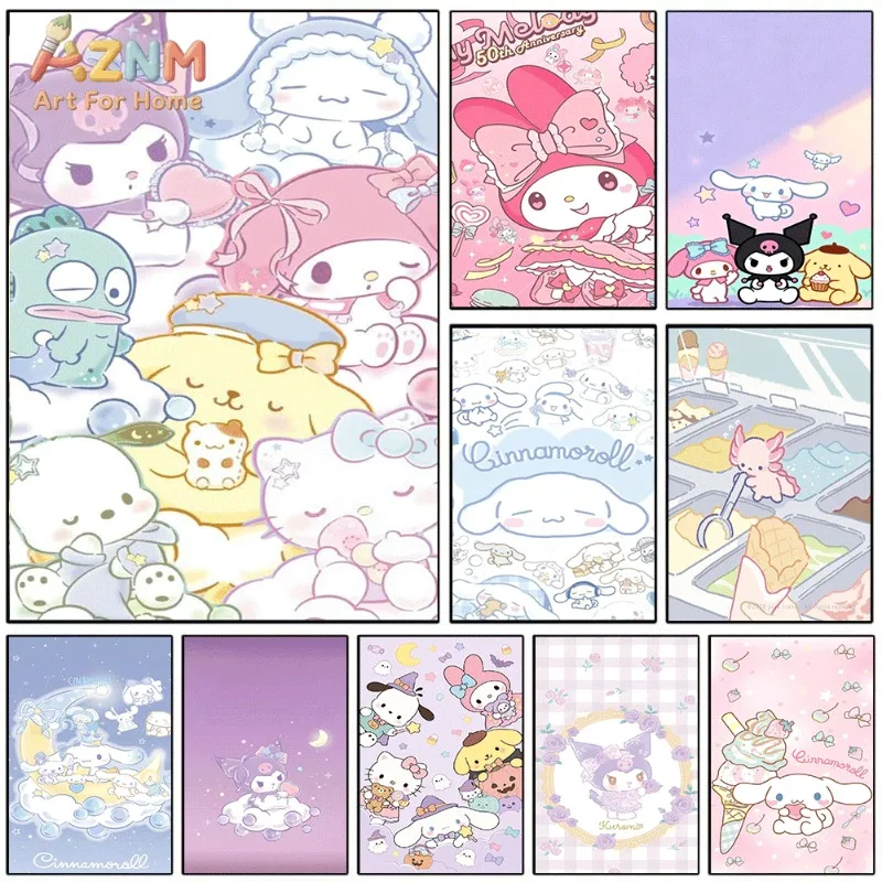 Sanrio Characters Canvas Wall Art Unframed Print Cloud Sleepy Style Cute Cartoon Poster for Bedroom Dorm Home Interior Wall Deco