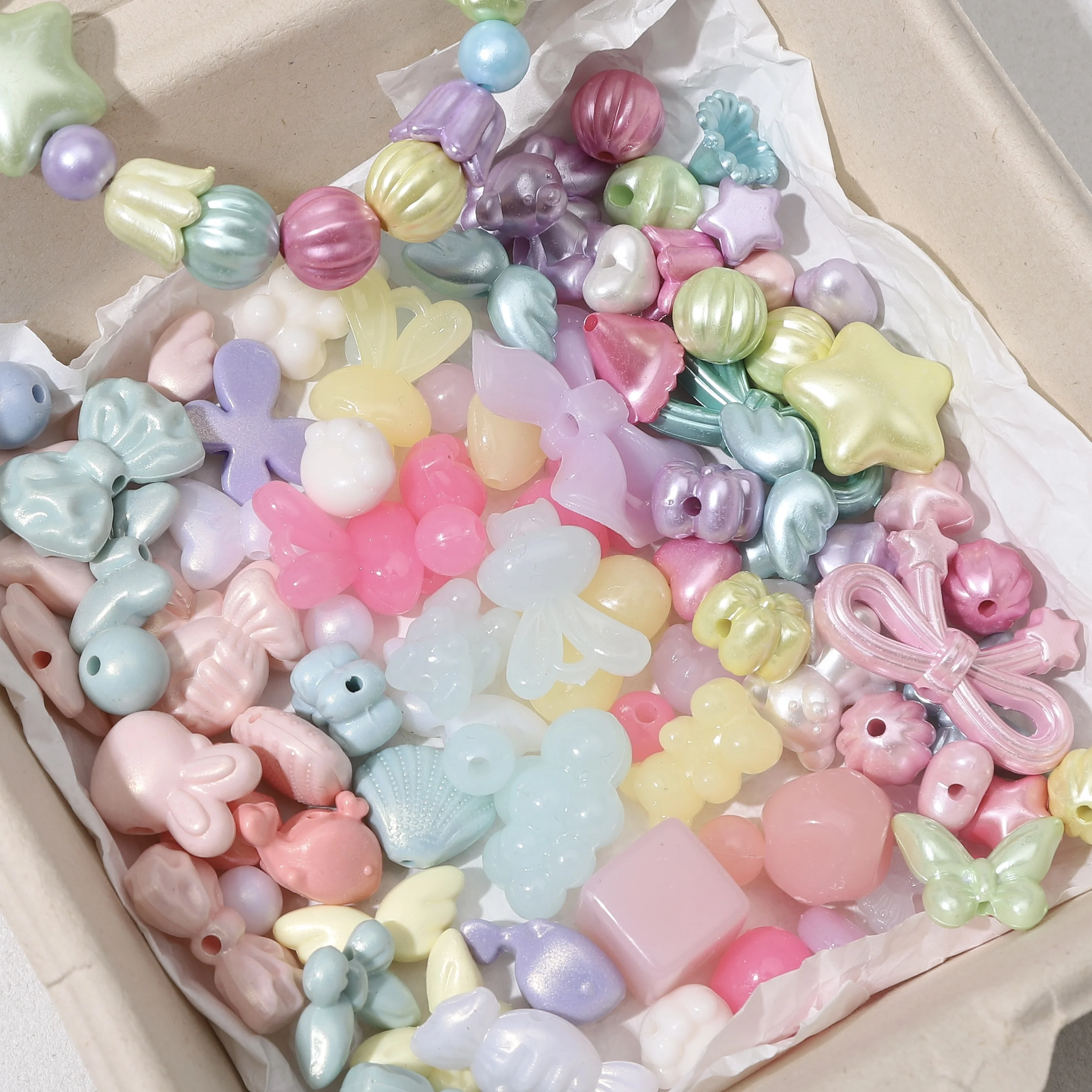 50-250g Acrylic Mixed Random Beads 2mm Hole Multicolor DIY Phone Case Bracelet Necklace Charms Keychain Craft Accessories