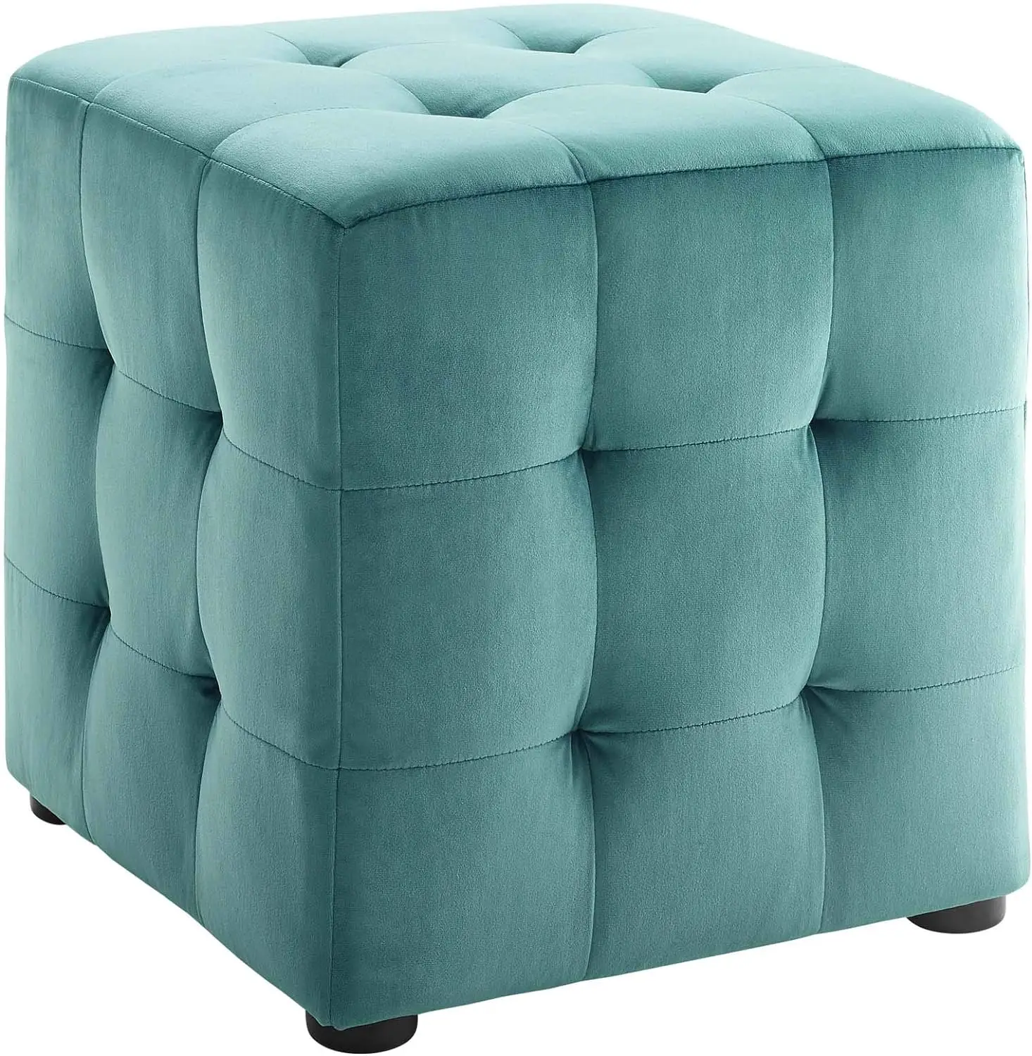 Comfort Corner Contour Tufted Button Cube Performance Velvet Ottoman, Teal 15.5