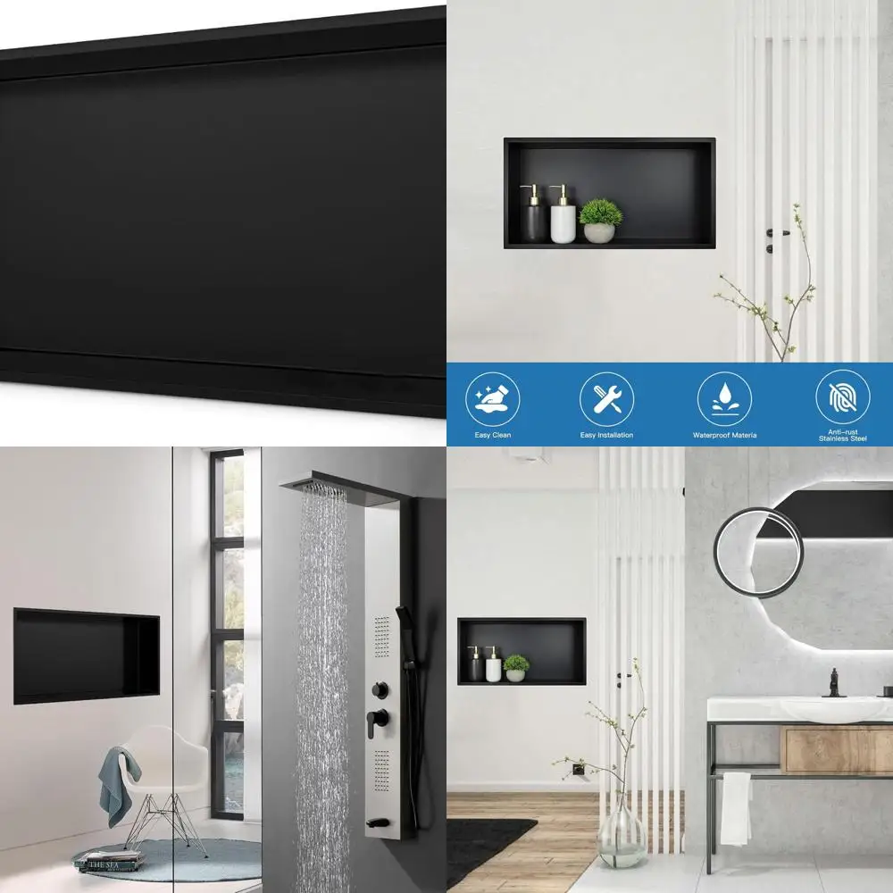 

24x12 Inch Matte Black Stainless Steel Shower Niche Shelf - Wall-Mounted, Waterproof, Easy Install, Bathroom Storage