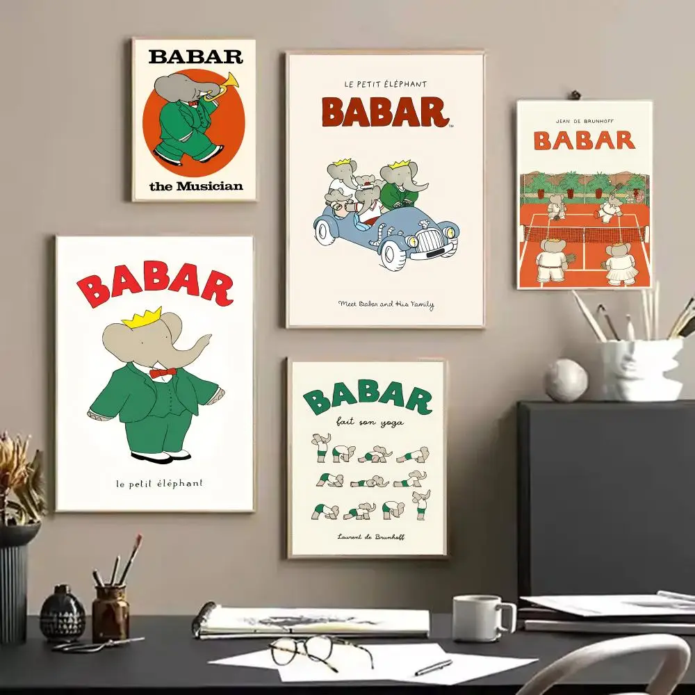 Cartoon B-Babar ElephantS Painting Calligraphy Canvas Poster Wall Art interior Hallway Home Decoration Holiday Gifts